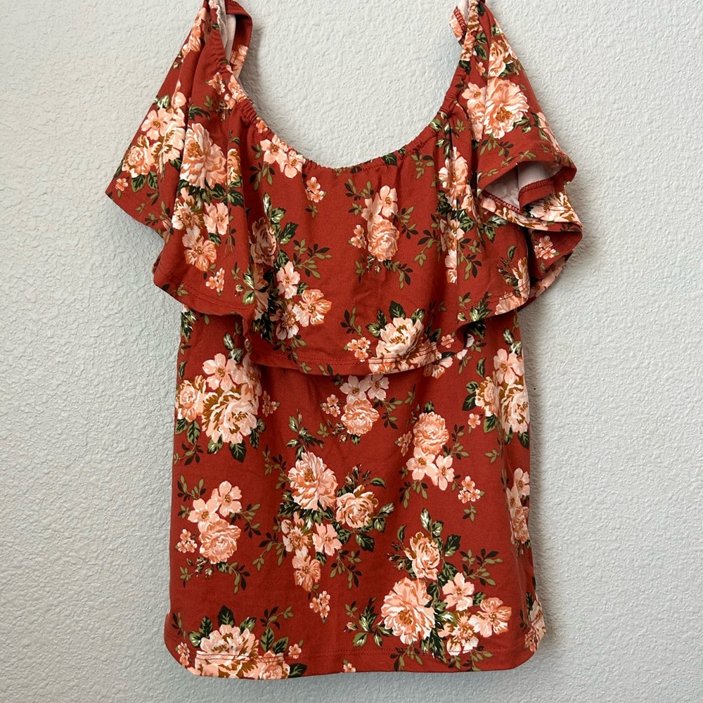 off the shoulder orange floral summer shirt